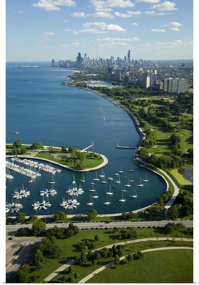 Aerial view of a city, Lake Shore Drive, Lake Michigan, Chicago, Cook County, Illinois, USA