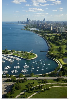 Aerial view of a city, Lake Shore Drive, Lake Michigan, Chicago, Cook County, Illinois