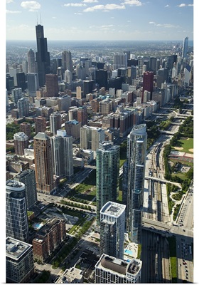 Aerial view of a city, Willis Tower, Lake Shore Drive, Chicago, Cook County, Illinois