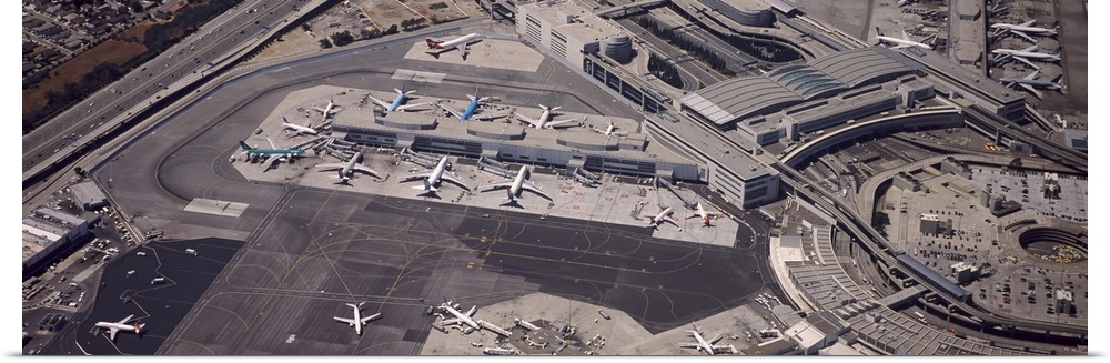 Aerial view of an airport, San Francisco International Airport, San Francisco, California, USA