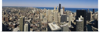 Aerial view of buildings in a city, Chicago, Illinois