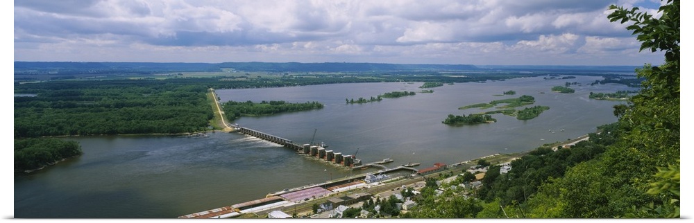 Aerial View Of Lock and Dam # 4 Over Mississippi River, Alma, Wisconsin