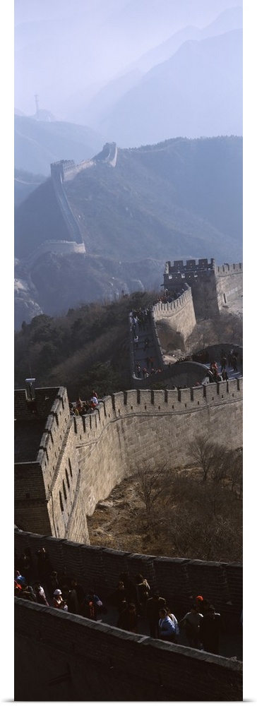Aerial view of tourists walking on a wall, Great Wall Of China, Beijing, China