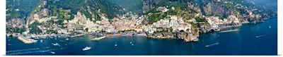 Aerial view of towns Amalfi Atrani Amalfi Coast Salerno Campania Italy