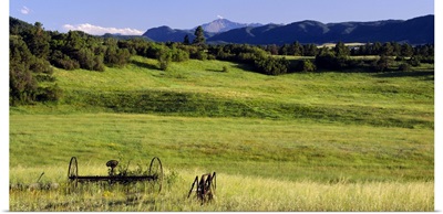 Agricultural equipment in a field, Pikes Peak, Larkspur, Colorado
