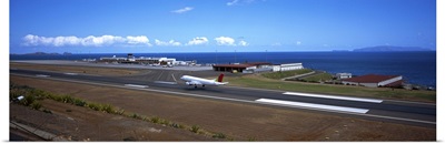 Airplane on the runway at an airport, Funchal Airport, Funchal, Madeira, Portugal