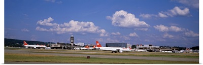 Airplane taking off, Zurich Airport, Kloten, Zurich, Switzerland