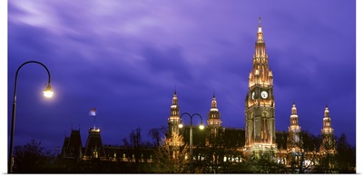 Austria, Vienna, Rathaus, night