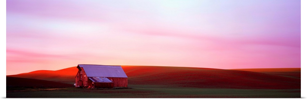 Barn in a field at sunset, Palouse, Whitman County, Washington State