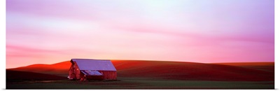 Barn in a field at sunset, Palouse, Whitman County, Washington State