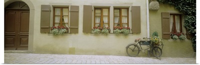 Bicycle outside a house, Rothenburg Ob Der Tauber, Bavaria, Germany