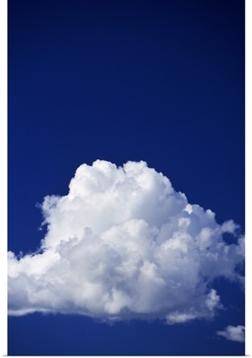 Billowing white cloud, blue sky.