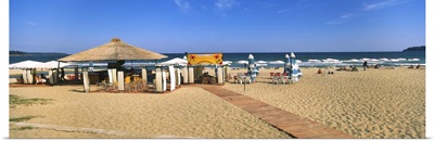 Boardwalk leading to a cafe on the beach, Black Sea, Varna, Bulgaria