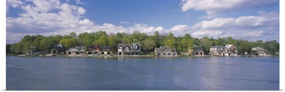 Boathouses near the river, Schuylkill River, Philadelphia, Pennsylvania