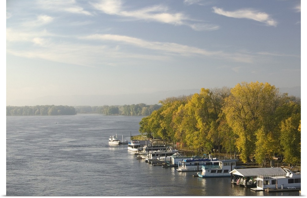 Boats anchored at a port, Mississippi River Valley, La Crosse, Wisconsin