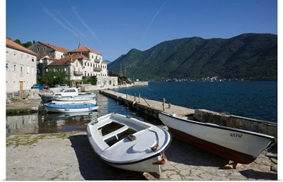 Boats at a harbor, Perast, Bay of Kotor, Kotor, Montenegro