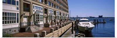 Boats at a harbor, Rowe's Wharf, Boston Harbor, Boston, Suffolk County, Massachusetts
