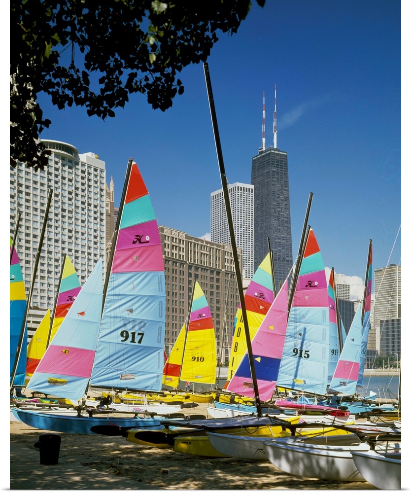 Boats docked at Harbor, Chicago, Illinois, USA