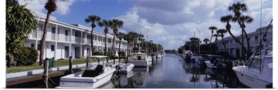 Boats moored at a canal, Venice, Gulf Coast, Florida
