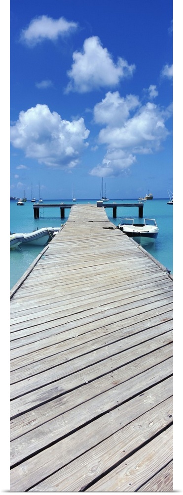 Boats moored at a pier, Sandy Ground, Anguilla