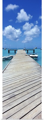 Boats moored at a pier, Sandy Ground, Anguilla