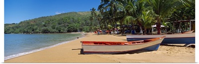 Boats on the beach Colorada Beach Mochima National Park Anzoategui State Sucre State Venezuela