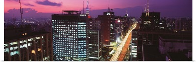 Brazil, Sao Paulo, Paulista Avenue, Downtown district in the evening