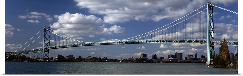 Bridge across a river, Ambassador Bridge, Detroit River, Detroit, Wayne County, Michigan, USA