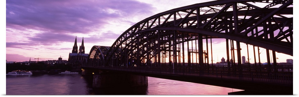 Germany, Cologne, Hohenzollern Bridge, Cathedral