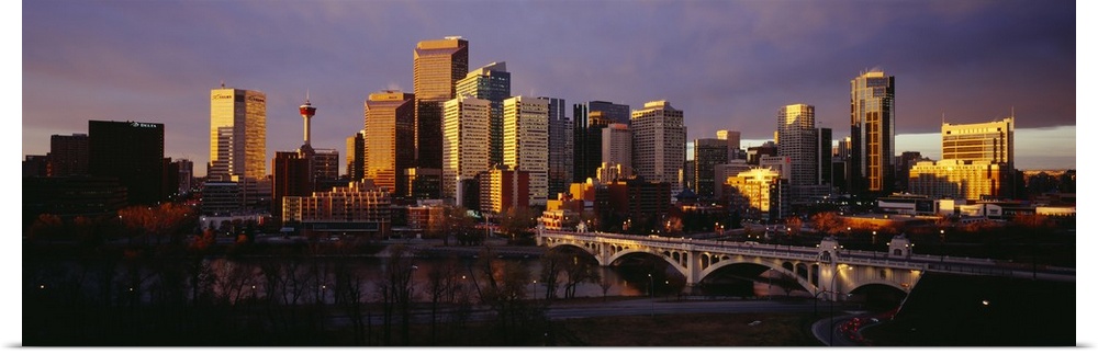 Buildings at the waterfront, Bow River, Calgary, Alberta, Canada