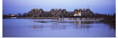 Buildings at the waterfront, Habitat 67, Marc Drouin Quay, St. Lawrence River, Montreal, Quebec, Canada