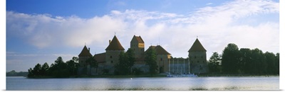 Buildings at the waterfront, Trakai Island Castle, Lake Galve, Vilnius, Trakai, Lithuania