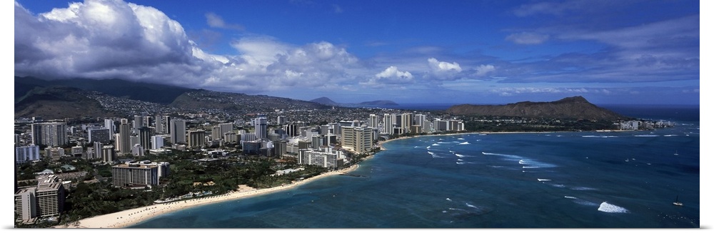 Buildings at the waterfront, Waikiki Beach, Honolulu, Oahu, Hawaii