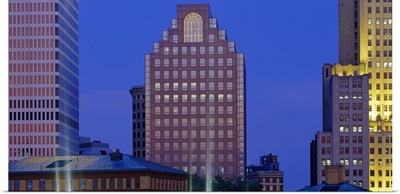 Buildings illuminated at dusk, Providence, Rhode Island