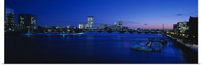 Buildings lit up at dusk, Charles River, Boston, Massachusetts