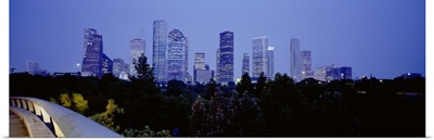 Buildings lit up at dusk, Houston, Texas