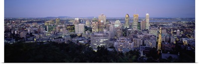 Buildings lit up at dusk, Montreal, Quebec, Canada