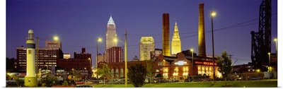 Buildings lit up at night, Cleveland, Ohio
