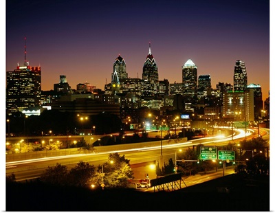 Buildings lit up at night, Philadelphia, Pennsylvania