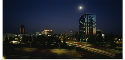 Buildings lit up at night, Sacramento, California