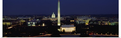 Buildings Lit Up At Night, Washington Monument, Washington DC, District Of Columbia