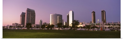 California, San Diego, Marina Park and Skyline at dusk