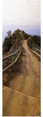 California, Stinson Beach, High angle view of wooden steps leading down to the beach
