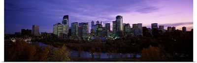Canada, Alberta, Calgary, Crescent Drive, City at dusk from Crescent Drive