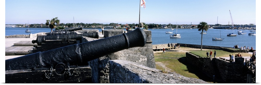 Cannon on a fort with a sea in the background, Castillo De San Marcos National Monument, St. Augustine, St. Johns County, ...
