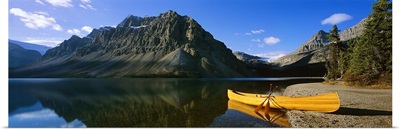 Canoe at the lakeside, Bow Lake, Banff National Park, Alberta, Canada