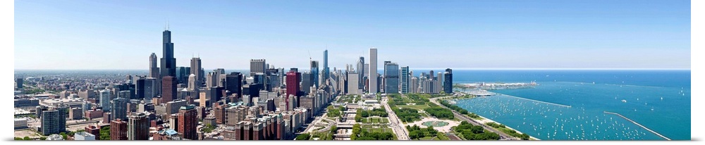 Chicago skyline from south end of Grant Park, Lake Michigan, Cook County, Illinois