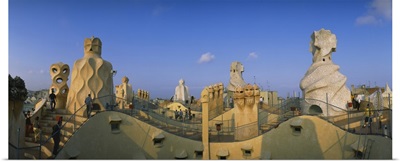 Chimneys on the roof of a building, Casa Mila, Barcelona, Catalonia, Spain