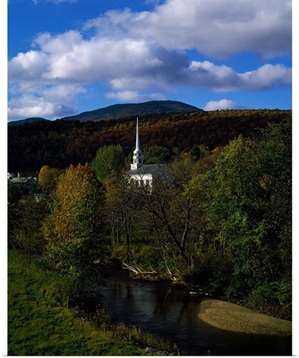 Church near a stream, Stowe, Lamoille County, Vermont,