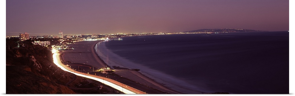 City lit up at night, Highway 101, Santa Monica, Los Angeles County, California, USA